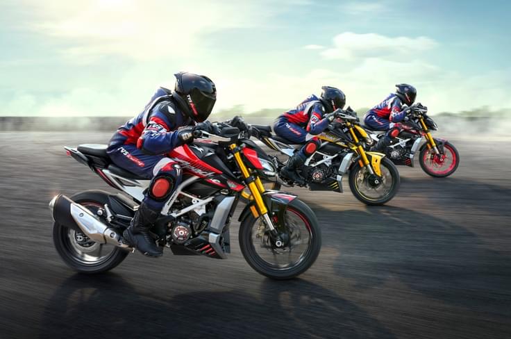 It can be had in five different variants and four colours - red, yellow, black and blue. TVS Apache RTR 310 lineup on track
